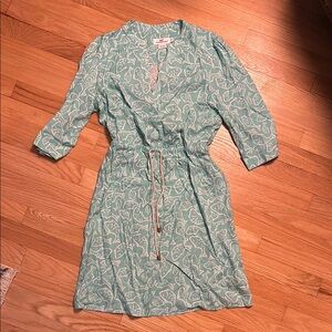 Vineyard Vines Green Wrap Dress 3/4 Sleeve V-Neck
